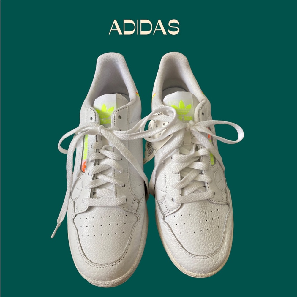 ADIDAS // WHITE, NEON YELLOW, & NEON ORANGE CONTINENTAL 80